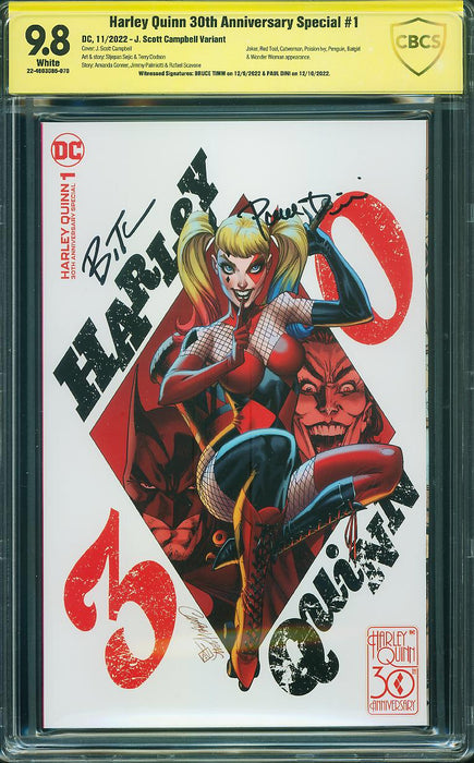 Harley Quinn 30th Anniversary Special #1 J. Scott Campbell Variant CBCS 9.8 Signed by Bruce Timm & Dini