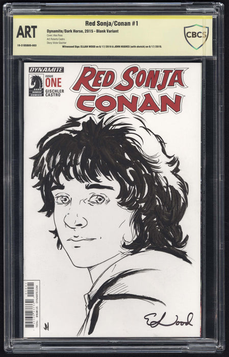 Red Sonja/Conan #1 BLANK VARIANT SKETCH BY HUGHES & SIGNED BY WOOD CBCS ART