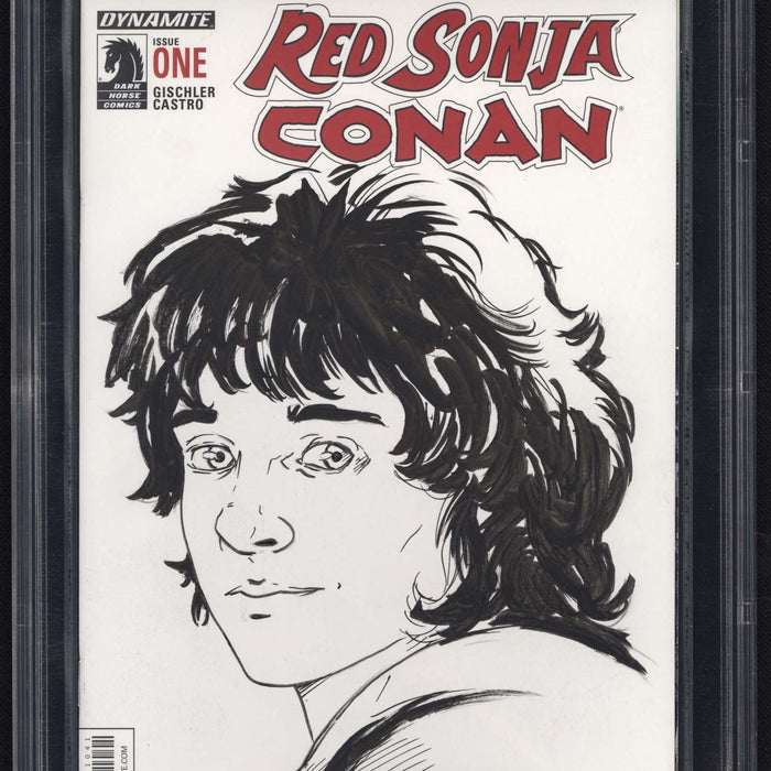 Red Sonja/Conan #1 BLANK VARIANT SKETCH BY HUGHES & SIGNED BY WOOD CBCS ART