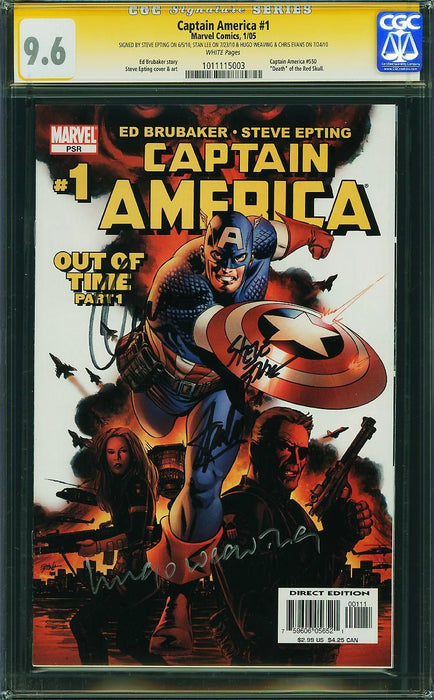 Captain America #1 CGC SS 9.6 Signed by Epting, Stan Lee, Weaving & Chris Evans